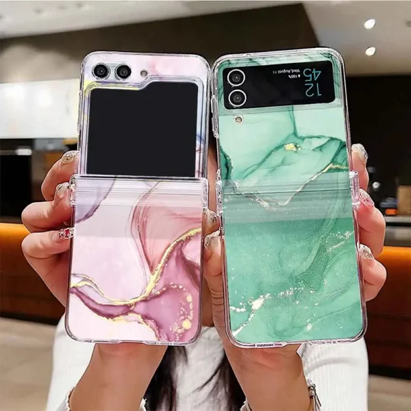 Case For Samsung Galaxy Z Flip 6 5 4 3 Transparent Hard Folding Luxury Pattern For Samsung Z Flip3 Flip4 Flip5 Flip6 Clear Cover 3