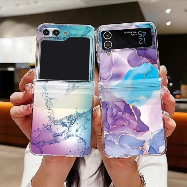 Case For Samsung Galaxy Z Flip 6 5 4 3 Transparent Hard Folding Luxury Pattern For Samsung Z Flip3 Flip4 Flip5 Flip6 Clear Cover 2