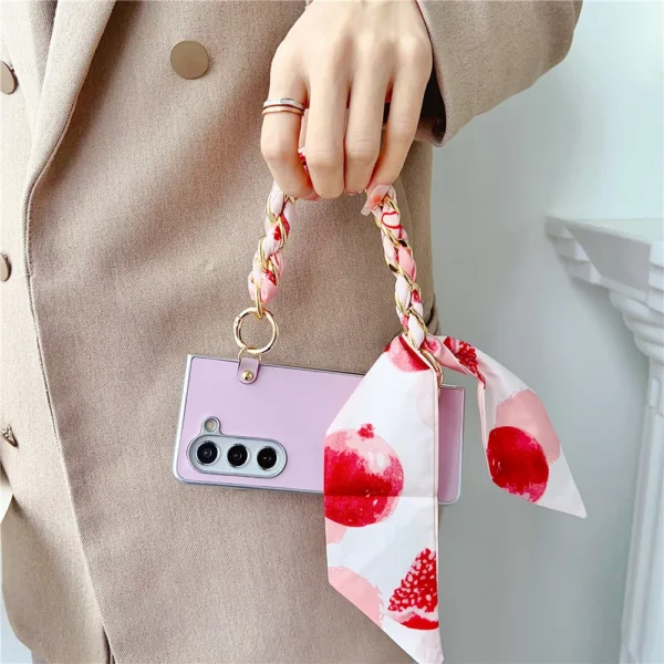 Fashion Electroplated Candy Color Scarf Short Chain Leather Case For Samsung Galaxy Z Fold4 Case For Galaxy Z Fold5 Cover Fold3 - Image 2
