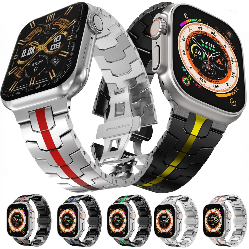 Stainless Steel Strap for Apple Watch Band 45mm 41mm 44mm 40mm 42mm 38mm Ultra 49mm Iron Man Wristband for iWatch 8 7 6 5 4 3 SE 1