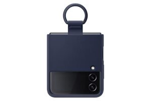 Samsung Galaxy Z Flip 4 Silicone Cover With Ring Protective Phone Case With Finger Loop Matte Finish Bold Style Handheld Design Us Version Navy Featured