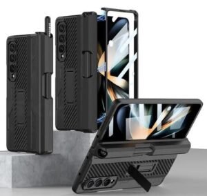 Back Cover Case For Samsung Galaxy Z Fold4 Shockproof Protective Armor Kickstand Case For Men Boys With Pen Holder Featured