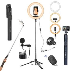 Ustine Youtuber Kit 10 Ring Light Imported Mic Extra Long Selfie Stick With Large Reinforced Tripod Stand Upto 67 Inch 170 Cm With Bt Remote Fb Videos Reels Vlog Featured