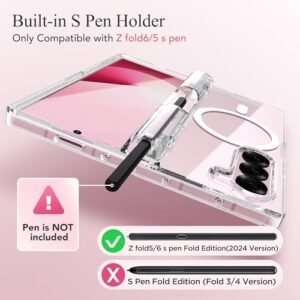 Tongate Magnetic For Galaxy Z Fold 6 Case With Screen Protector Compatible With Magsafe Non Yellowing Slim Transparent Z6 Phone Case Built In S Pen Holder Hinge Cover For Samsung Z Fold6 Clear Featured