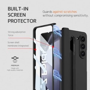Gaffar India Contrast Magnetic Hinge Case For Samsung Galaxy Z Fold 6 Inbuilt S Pen Holder Stand Hybrid Back Cover Black With Black Pen Featured