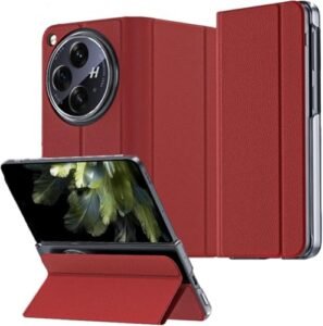 Gaffar India Ultra Thin Magnetic Leather Flip Case Compatible With Oneplus Open Release 2023 With Hinge Protection Hard Pc Kickstand Style Camera Protection Cover Red Featured