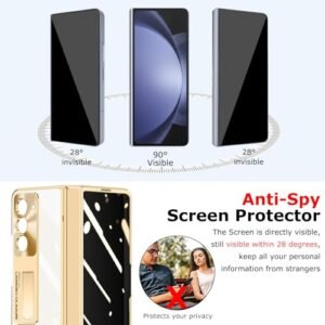 For Samsung Galaxy Z Fold 5 Clear Case With Privacy Screen Protector Z Fold 5 Phone Case With Hinge Protection All Inclusive Slim Pc Protective Case Kickstand Case Cover For Z Fold 5 Gold Featured