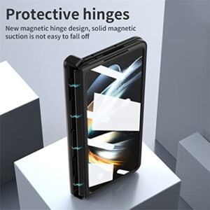 For Galaxy Z Fold 4 Case Upgraded Hinge Protection Napa Grain Leather Cover Slim Shockproof Thin Case With Kickstand Anti Scratch Protective Cover For Samsung Z Fold 4 5g Red Featured