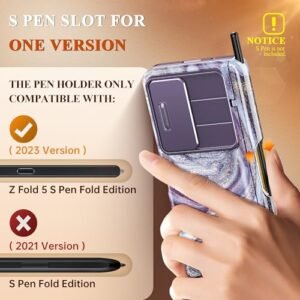 Gviewin For Samsung Galaxy Z Fold 5 Case With S Pen Holder Slide Camera Cover Screen Protector Rugged Hinge Protection Shockproof Protective Marble Phone Case For Z Fold 5 Milky Way Purple Featured