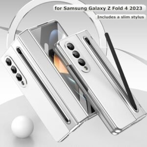 For Samsung Galaxy Z Fold 4 Case With S Pen Holder Slim Stylus Premium Leather Z Fold 4 Pen Holder Case With Hinge Protection Full Coverage Screen Protector Slim Case For Z Fold 4 White Featured