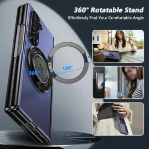 Yqodsz For Samsung Galaxy Z Fold 6 Magnetic Case 360 Rotating Magnetic Ring Holder Z Fold 6 Case Kickstand Hinge Protection Supports Wireless Charging Protective Cover Case For Z Fold 6 Blue Featured