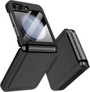 Textured Grip Hinge Protection Back Cover For Samsung Galaxy Z Flip5 Z Flip 5 With Inbuilt Glass Full Body Shockproof Hard Back Case Featured