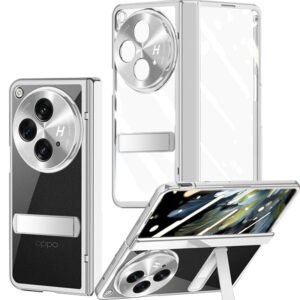 Oneplus Open Clear Case With Hinge Protection Built In Screen Protector Camera Protector Crystal Clear Kickstand Case Silver Featured