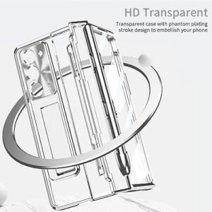 For Samsung Galaxy Z Fold 5 Clear Case With S Pen Pen Holder One Piece Design Z Fold 5 Case With Hinge Protection Screen Protector Slim Pc Z Fold 5 5g Phone Case With Kickstand Case Silver Featured