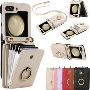 Pouch Flip Cover For Samsung Galaxy Z Flip 5 Flip5 Premiuim Leather 2 In 1 Wallet Case For Girl Women Featured