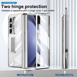For Samsung Galaxy Z Fold 5 Case With S Pen Pen Holder Two Hinge Protection For Z Fold 5 Case Built In Screen Protector Z Fold 5 5g Clear Case With Kickstand Z Fold 5 5g Phone Case Silver Featured