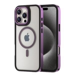 Luxurykase Shockproof Mag Safe Compatible Case For Iphone 14 Pro Military Grade Protection Transparent Acrylic Back Soft Tpu Bumper Frosted Plating Pc Purple Featured