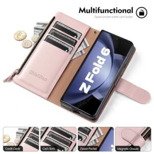 Shieldtop Compatible With Samsung Galaxy Z Fold 6 5g Wallet Case With S Pen Holderwomen Man Rfid Blocking Pu Leather Flip Phone Case Protective Cover Wrist Strap Credit Card Holder Slotsrose Gold Featured