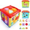 6 In 1 Learning Cube Educational Learning Activity Toy Including Blocks Clock Alphabets Treetransportation Vehiclesmusic Keyboard Mirror For Kids Multicolor Featured