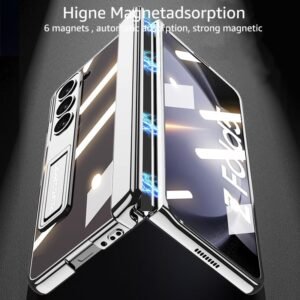 For Samsung Galaxy Z Fold 5 5g Clear Case With Magnetic Hinge Protection And Adjustable Kickstand Screen Protector Transparent Electroplating Magnetic Shockproof Cover For Z Fold 5silver Featured