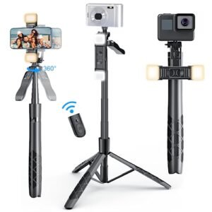 62 Inch Selfie Stick Tripod 360 Rotation With Gimbal Handle Dual Fill Light Bluetooth Aluminum Selfie Stick Stand For Iphone Android Mobile Phone Camera Vloggingblack Featured