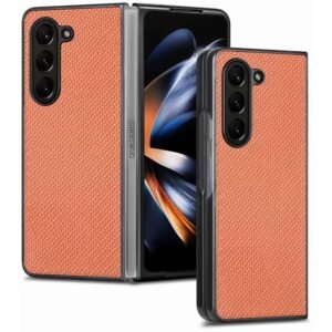 Back Cover For Samsung Galaxy Z Fold5 Fold 5 Leather Fiber Pattern Slim Fit Anti Slip Protective Case Featured