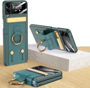 Flipkit Ultra Hybrid Premium Leatherpolycarbonatemetal Ring Case For Samsung Galaxy Z Flip 4 Cover With Hinge Protection Ring For Galaxy Z Flip 4 Case Featured