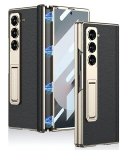 Vegan Leather Electroplated Back Case Cover With Front Glass Magnetic Hinge Cover Kickstand For Samsung Galaxy Z Fold6 Galaxy Fold 6 Case Cover Featured