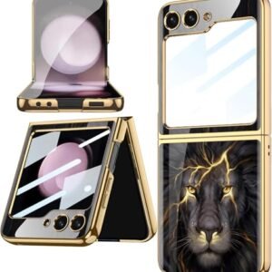 9h Glass Back Case For Samsung Galaxy Z Flip6 Z Flip 6ultra Thin Full Body Protection Folding Hard Back Cover Design Lion Featured