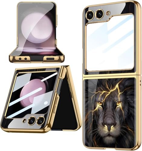 9h Glass Back Case For Samsung Galaxy Z Flip6 Z Flip 6ultra Thin Full Body Protection Folding Hard Back Cover Design Lion Featured