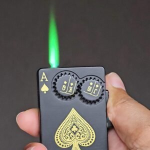 Advenga Refillable Metal Side Slider Ikka Print Windproof Jet Flame Pocket Lighter With Green Flame Cigarette Lighter Stylish Look Antique Lighter Featured