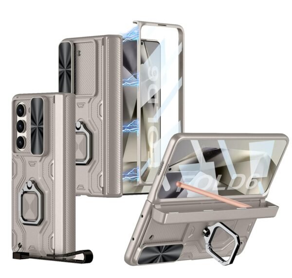 Armour Style Metal Kickstand Camera Protector Pen Holder Hinge Cover Case For Samsung Galaxy Z Fold 6 Galaxy Fold 6 Case Cover Matte Titanium Polycarbonate Gallery 2