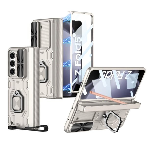 Armour Style Metal Kickstand Camera Protector Pen Holder Hinge Cover Case For Samsung Galaxy Z Fold5 Galaxy Fold 5 Case Cover Cream Polycarbonate Gallery 6