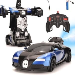 Arniyavala Remote Control Car Toytransform Robot Rc Cars With Cool Spray Rechargeable Car Toy With One Button Deformation Rotating Drifting Lights Sound For Kids Boys Blue Featured