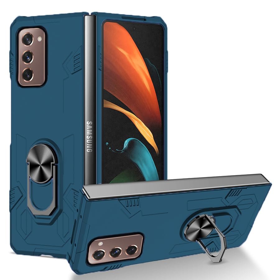 Asuwish Phone Case For Samsung Galaxy Z Fold 2 5g 2020 With Cover And Ring Holder Stand Slim Hybrid Protective Mobile Kickstand Full Body Cell Accessories Zfold2 Z2 Fold2 Zfold25g Women Men Blue Featured