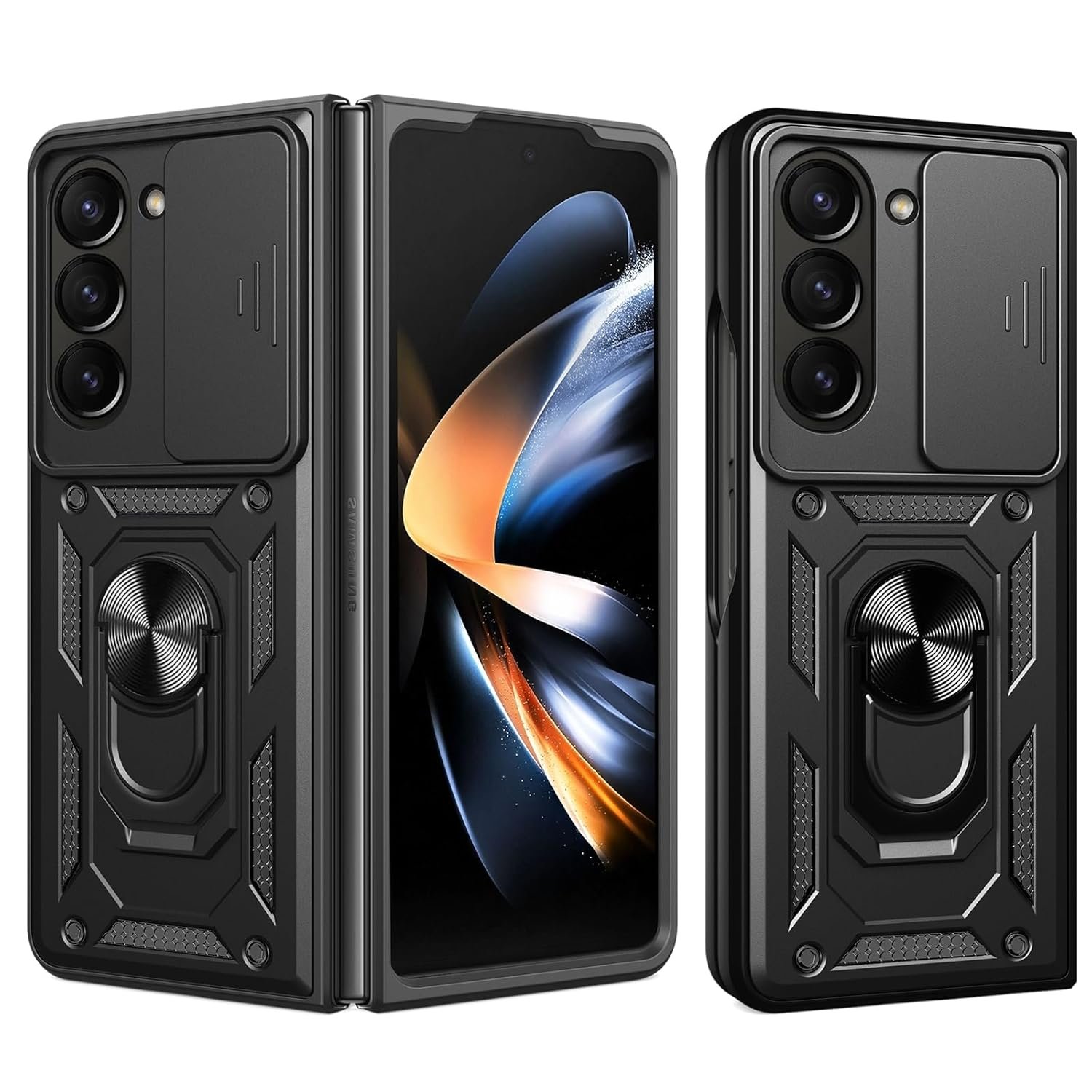 Back Case Cover For Samsung Galaxy Z Fold5 Fold 5 5g Heavy Duty Slide Camera Case Cover Built In Rotated Ring Kickstand Featured