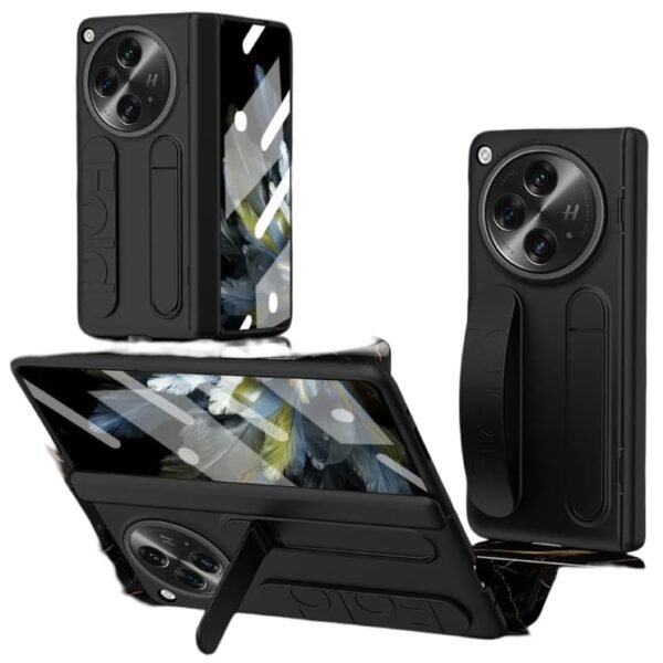 Back Cover Case For Oneplus Open Shockproof Protective Dual Function Wristband Stand Case For Men Boysblack Featured
