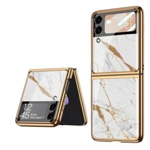 Back Cover Case For Samsung Galaxy Z Flip4 Shockproof Protective Marble Glass Case For Men Boys Featured