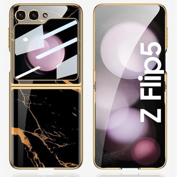 Back Cover Case For Samsung Galaxy Z Flip5 Shockproof Protective Marble Glass Case For Men Boys Featured