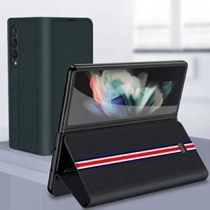 Back Cover Case For Samsung Galaxy Z Fold3 Shockproof Protective Colored Strap Leather Flip Case For Men Boys Featured