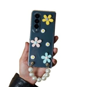 Back Cover Case For Samsung Galaxy Z Fold3 Soft Tpu Shockproof Protective Flower Pattern Case For Girls Women With Pearl Bracelet Featured