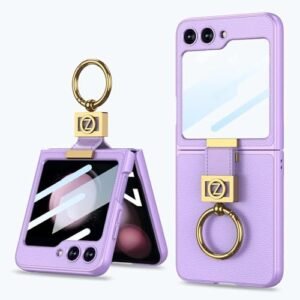 Back Cover For Samsung Galaxy Z Flip5 Flip 5 Electroplated Leather And Dedicate Z Ring Phone Cover Case Featured