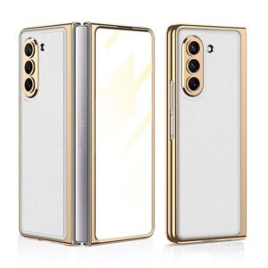 Back Cover For Samsung Galaxy Z Fold 5 Fold5 5g Electroplated Leather Built In Screen Protector Case Featured