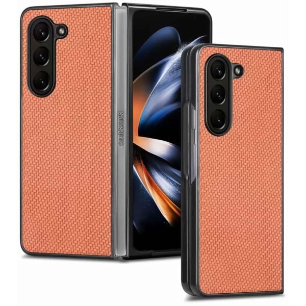 Back Cover For Samsung Galaxy Z Fold5 Fold 5 Leather Fiber Pattern Slim Fit Anti Slip Protective Case Featured