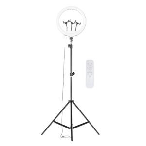 Basics 18 Inch Dual Temperature Led Ring Light With Remote And Tripod Stand Three Colour Modes Adjustable Brightness Rotatable Smart Phone Holder Lightweight And Portable Featured