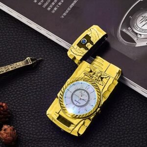 Beautifuly Crafted Solid Metal Made Pocket Size Refillable Butane Gas Jet Flame Lighter With Analog Led Display Clock Lighter For Cigarette Cigar Hukkah For Cigarette Lover Featured