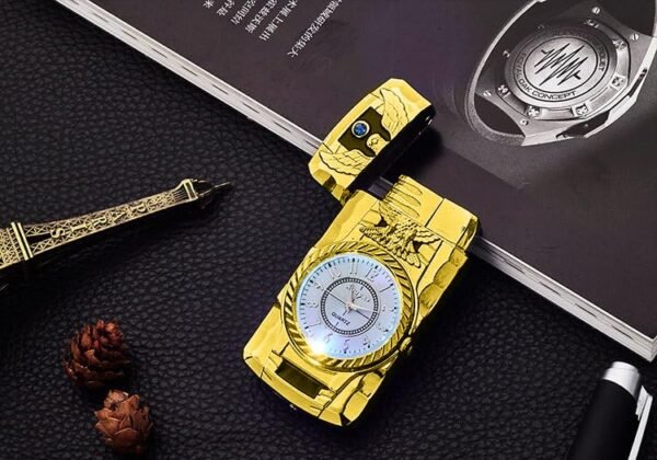 Beautifuly Crafted Solid Metal Made Pocket Size Refillable Butane Gas Jet Flame Lighter With Analog Led Display Clock Lighter For Cigarette Cigar Hukkah For Cigarette Lover Featured