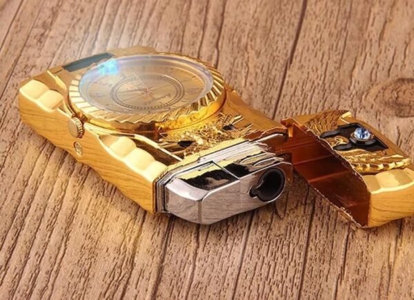 Beautifuly Crafted Solid Metal Made Pocket Size Refillable Butane Gas Jet Flame Lighter With Analog Led Display Clock Lighter For Cigarette Cigar Hukkah For Cigarette Lover Gallery 7