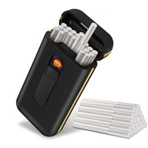 Bebo Creations Slim Cigarette Case Cover With Lightercigarettes Box Portable 18 Pcs Only For Slim Long Cigaretteswindproofinbuilt Electric Lighterslighter For Smokingblack Featured