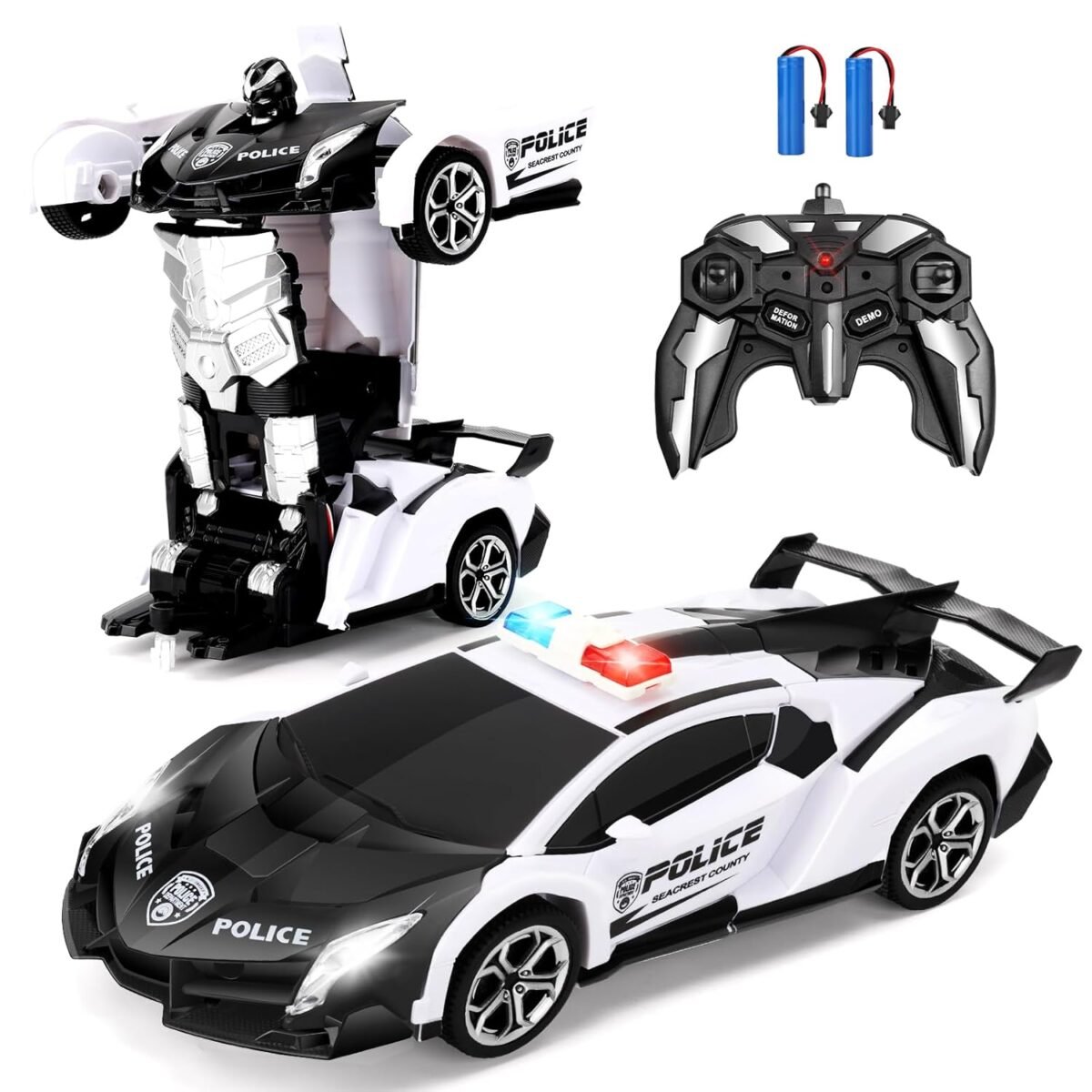 Blackma Remote Control Car Toys Transform Rc Robot Cars 2 4ghz Transform Police Car With Led Lights One Button Deformation Rc Car Christmas Birthday Gifts For Age 3 4 5 6 7 8 9 Year Old Boys Girls Gallery 6